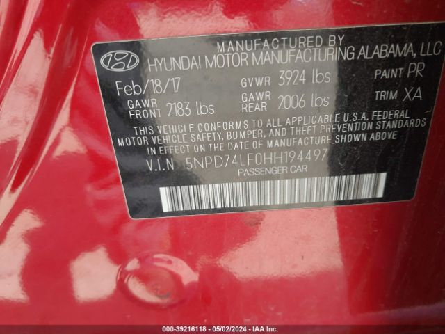 Photo 8 VIN: 5NPD74LF0HH194497 - HYUNDAI ELANTRA 