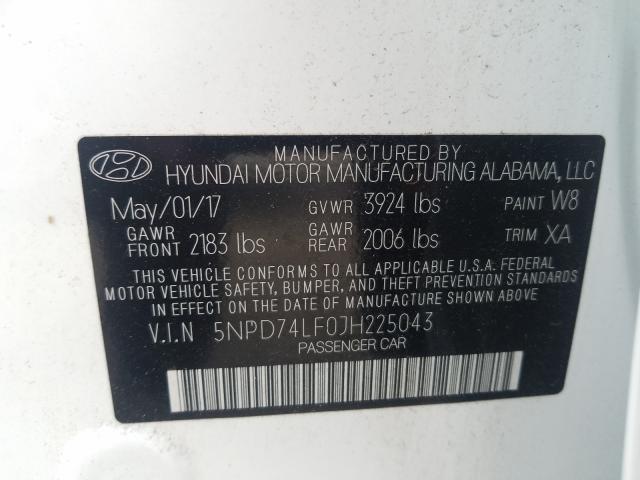 Photo 9 VIN: 5NPD74LF0JH225043 - HYUNDAI ELANTRA SE 