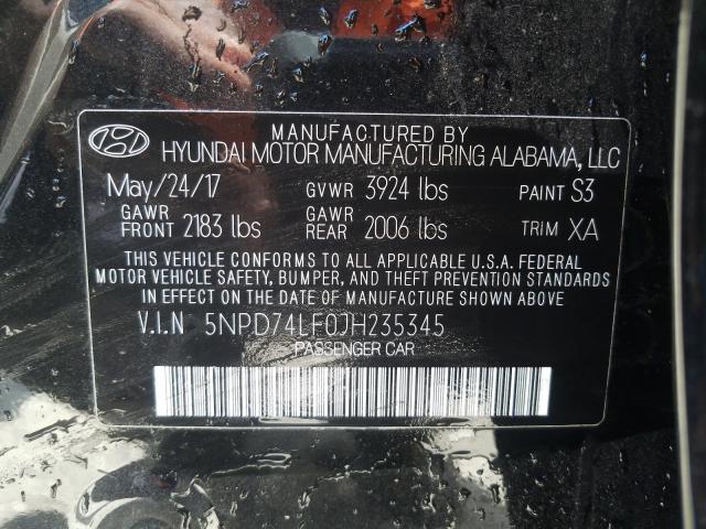 Photo 9 VIN: 5NPD74LF0JH235345 - HYUNDAI ELANTRA SE 