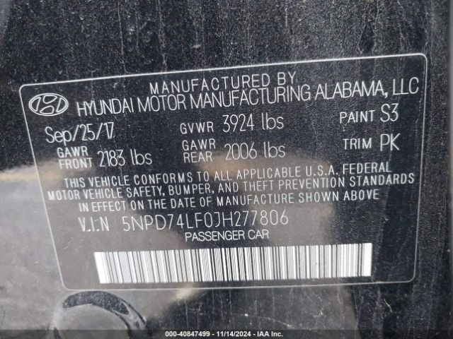 Photo 8 VIN: 5NPD74LF0JH277806 - HYUNDAI ELANTRA 