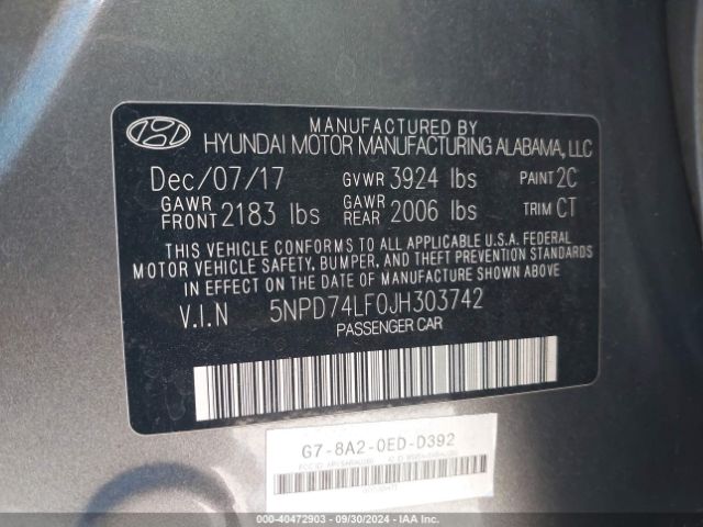 Photo 8 VIN: 5NPD74LF0JH303742 - HYUNDAI ELANTRA 