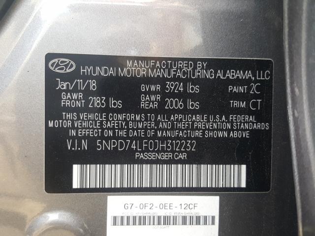 Photo 9 VIN: 5NPD74LF0JH312232 - HYUNDAI ELANTRA SE 