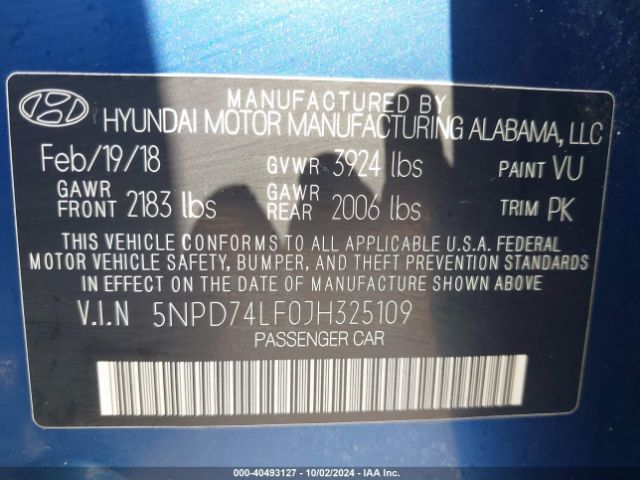 Photo 8 VIN: 5NPD74LF0JH325109 - HYUNDAI ELANTRA 