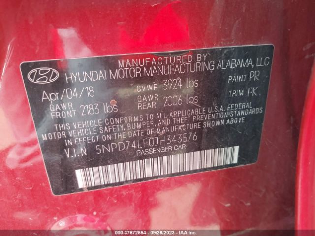 Photo 8 VIN: 5NPD74LF0JH343576 - HYUNDAI ELANTRA 