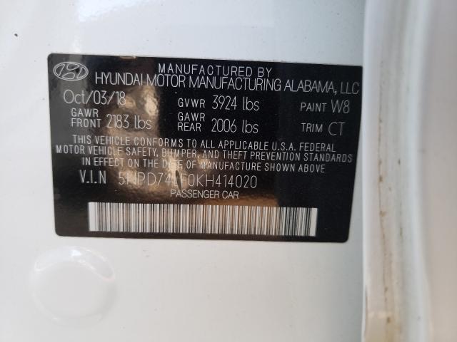 Photo 9 VIN: 5NPD74LF0KH414020 - HYUNDAI ELANTRA SE 