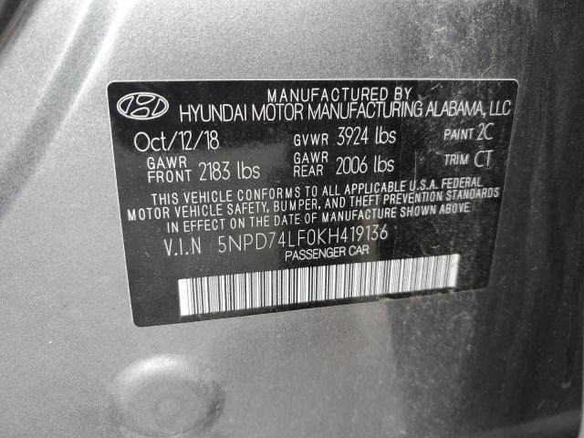 Photo 9 VIN: 5NPD74LF0KH419136 - HYUNDAI ELANTRA SE 