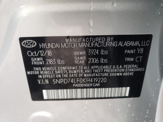 Photo 9 VIN: 5NPD74LF0KH419220 - HYUNDAI ELANTRA SE 