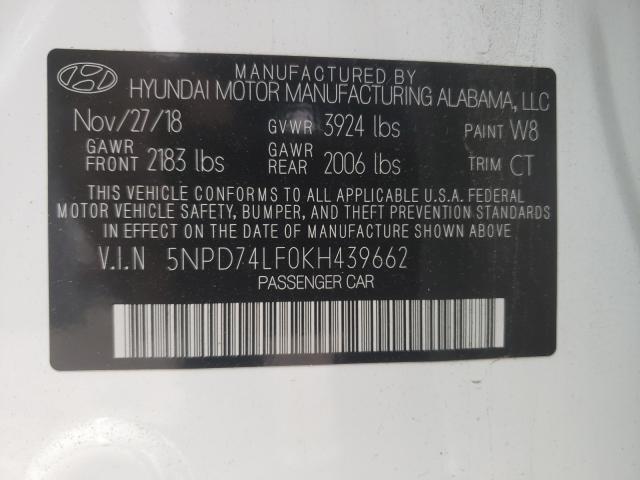 Photo 9 VIN: 5NPD74LF0KH439662 - HYUNDAI ELANTRA SE 