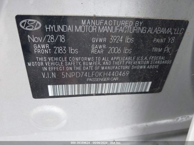 Photo 8 VIN: 5NPD74LF0KH440469 - HYUNDAI ELANTRA 