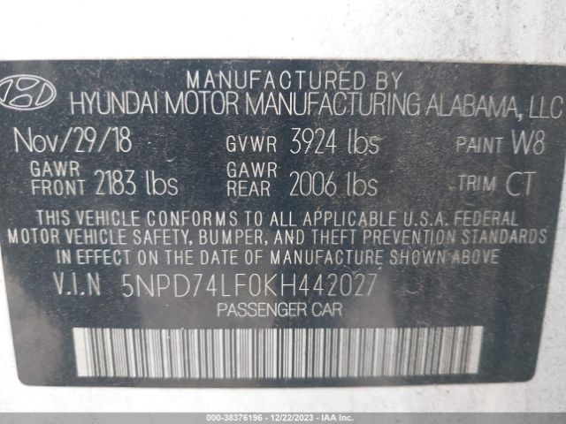 Photo 8 VIN: 5NPD74LF0KH442027 - HYUNDAI ELANTRA 