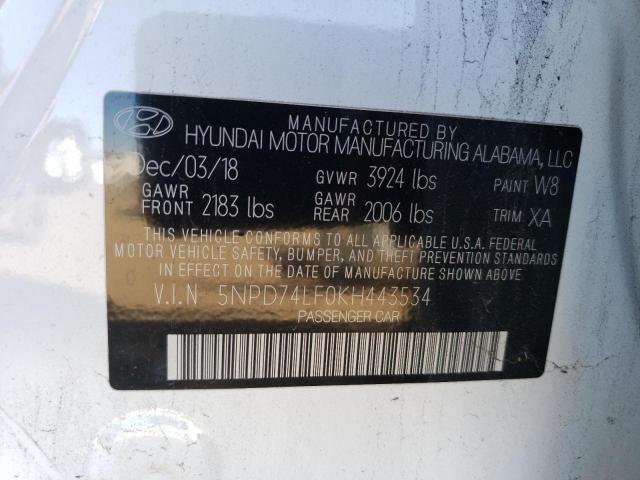 Photo 12 VIN: 5NPD74LF0KH443534 - HYUNDAI ELANTRA SE 