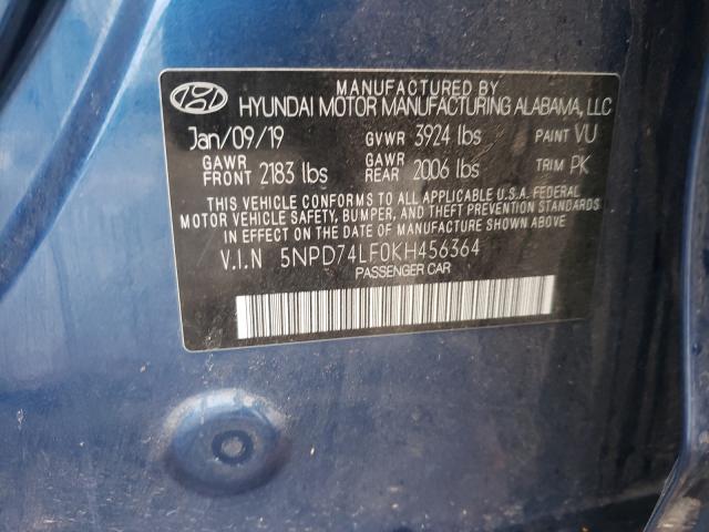 Photo 9 VIN: 5NPD74LF0KH456364 - HYUNDAI ELANTRA SE 