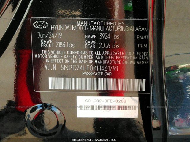 Photo 8 VIN: 5NPD74LF0KH461791 - HYUNDAI ELANTRA 