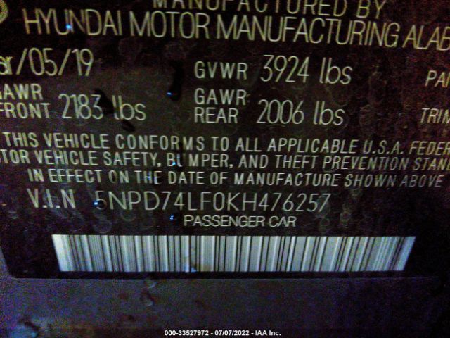 Photo 8 VIN: 5NPD74LF0KH476257 - HYUNDAI ELANTRA 