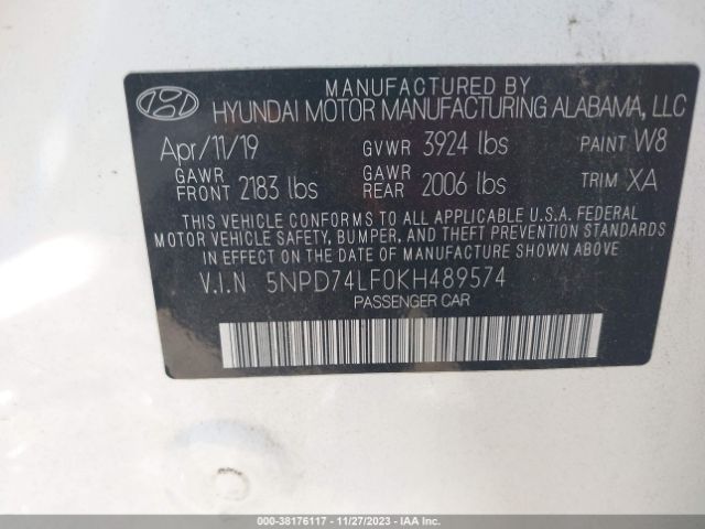 Photo 8 VIN: 5NPD74LF0KH489574 - HYUNDAI ELANTRA 