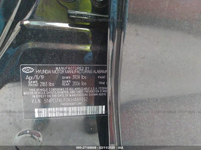 Photo 8 VIN: 5NPD74LF0KH489932 - HYUNDAI ELANTRA 