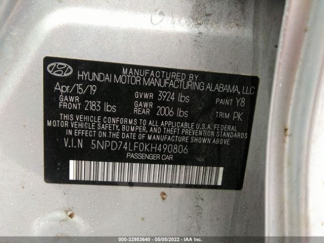 Photo 8 VIN: 5NPD74LF0KH490806 - HYUNDAI ELANTRA 