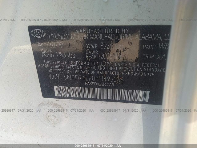 Photo 8 VIN: 5NPD74LF0KH495066 - HYUNDAI ELANTRA 