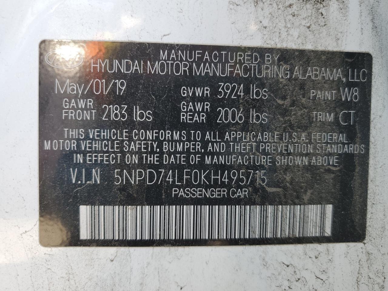 Photo 12 VIN: 5NPD74LF0KH495715 - HYUNDAI ELANTRA 