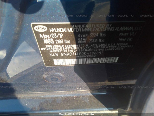 Photo 8 VIN: 5NPD74LF0KH496881 - HYUNDAI ELANTRA 