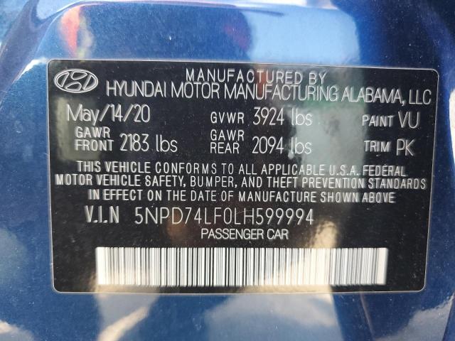 Photo 11 VIN: 5NPD74LF0LH599994 - HYUNDAI ELANTRA SE 