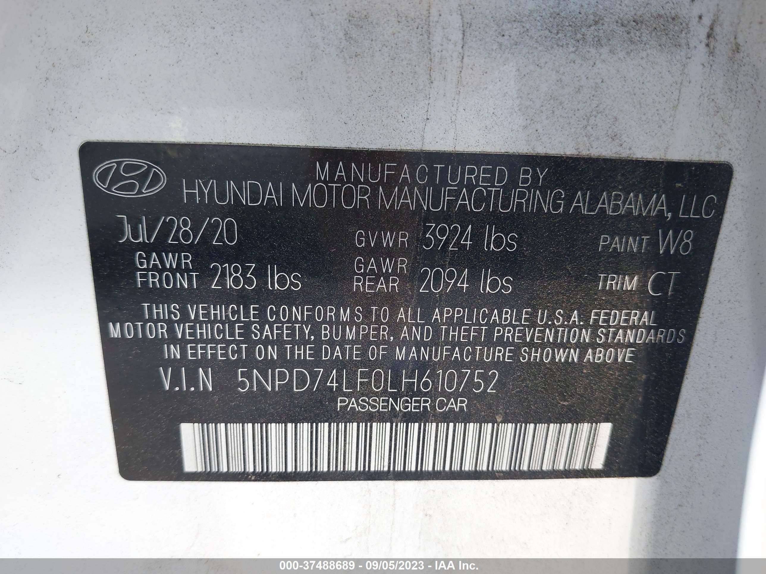 Photo 8 VIN: 5NPD74LF0LH610752 - HYUNDAI ELANTRA 