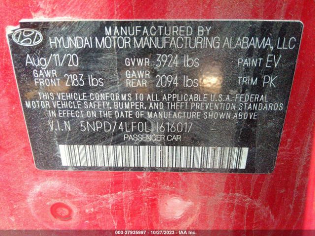 Photo 8 VIN: 5NPD74LF0LH616017 - HYUNDAI ELANTRA 