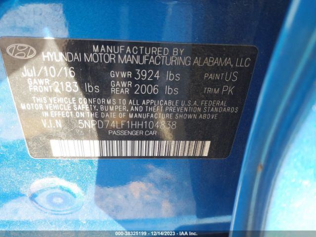 Photo 8 VIN: 5NPD74LF1HH104838 - HYUNDAI ELANTRA 