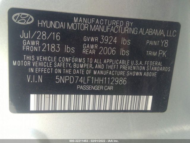 Photo 8 VIN: 5NPD74LF1HH112986 - HYUNDAI ELANTRA 