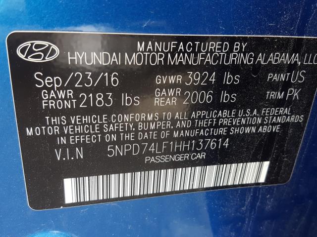 Photo 9 VIN: 5NPD74LF1HH137614 - HYUNDAI ELANTRA SE 