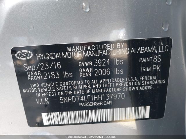 Photo 8 VIN: 5NPD74LF1HH137970 - HYUNDAI ELANTRA 