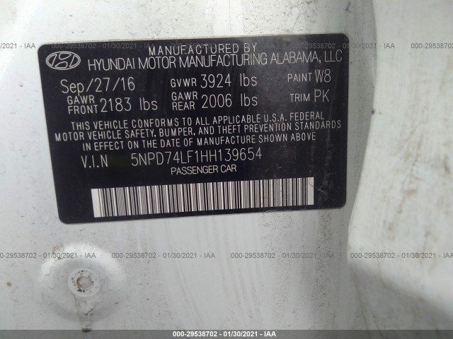 Photo 8 VIN: 5NPD74LF1HH139654 - HYUNDAI ELANTRA 