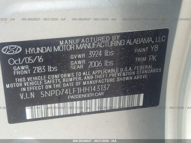 Photo 8 VIN: 5NPD74LF1HH143137 - HYUNDAI ELANTRA 