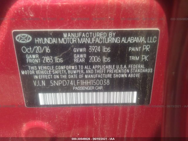 Photo 8 VIN: 5NPD74LF1HH150038 - HYUNDAI ELANTRA 