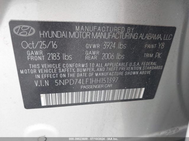 Photo 8 VIN: 5NPD74LF1HH151397 - HYUNDAI ELANTRA 