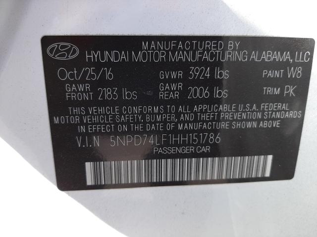 Photo 9 VIN: 5NPD74LF1HH151786 - HYUNDAI ELANTRA SE 