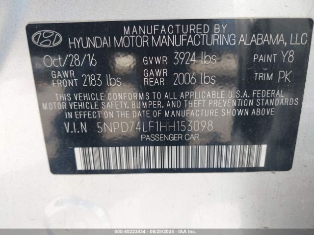 Photo 8 VIN: 5NPD74LF1HH153098 - HYUNDAI ELANTRA 