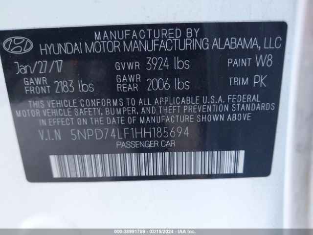 Photo 8 VIN: 5NPD74LF1HH185694 - HYUNDAI ELANTRA 