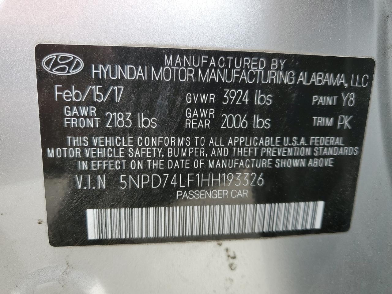 Photo 12 VIN: 5NPD74LF1HH193326 - HYUNDAI ELANTRA 