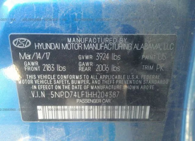 Photo 8 VIN: 5NPD74LF1HH204387 - HYUNDAI ELANTRA 