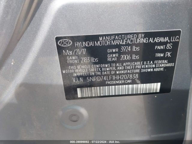 Photo 8 VIN: 5NPD74LF1HH207838 - HYUNDAI ELANTRA 