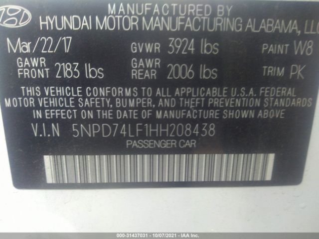 Photo 8 VIN: 5NPD74LF1HH208438 - HYUNDAI ELANTRA 