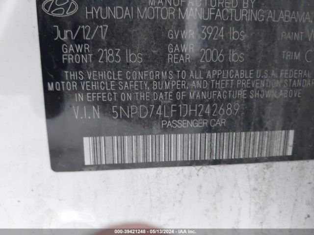 Photo 8 VIN: 5NPD74LF1JH242689 - HYUNDAI ELANTRA 