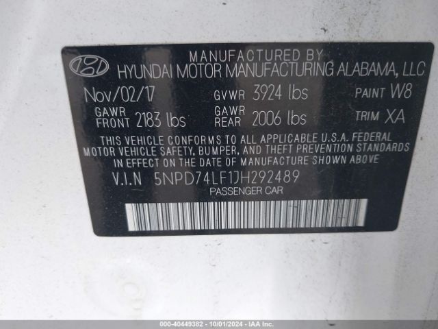 Photo 8 VIN: 5NPD74LF1JH292489 - HYUNDAI ELANTRA 