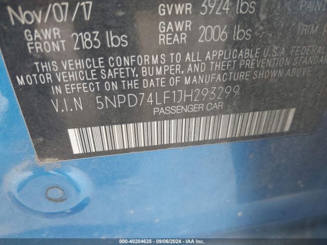 Photo 8 VIN: 5NPD74LF1JH293299 - HYUNDAI ELANTRA 