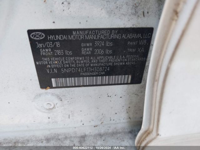 Photo 8 VIN: 5NPD74LF1JH308724 - HYUNDAI ELANTRA 