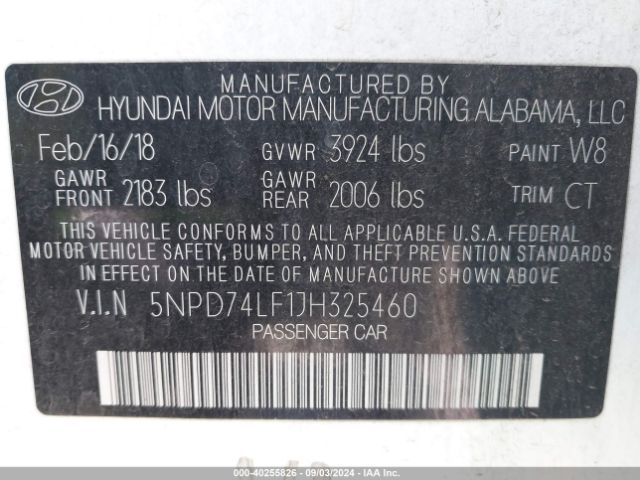 Photo 8 VIN: 5NPD74LF1JH325460 - HYUNDAI ELANTRA 