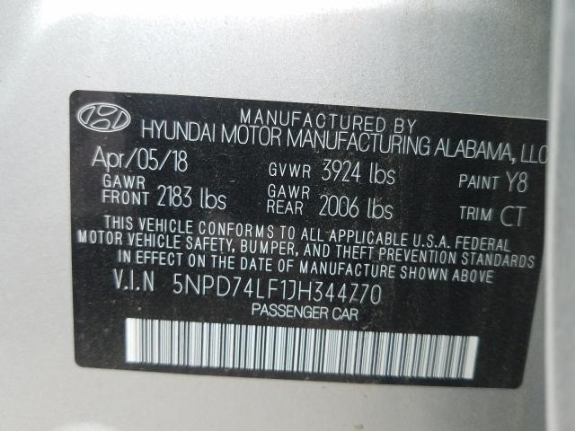 Photo 9 VIN: 5NPD74LF1JH344770 - HYUNDAI ELANTRA SE 