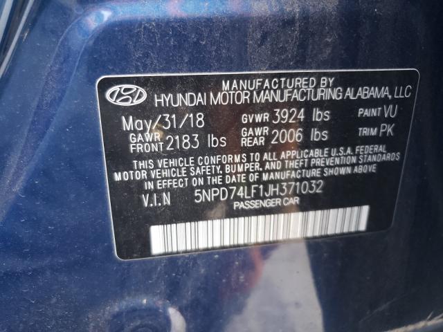 Photo 9 VIN: 5NPD74LF1JH371032 - HYUNDAI ELANTRA SE 