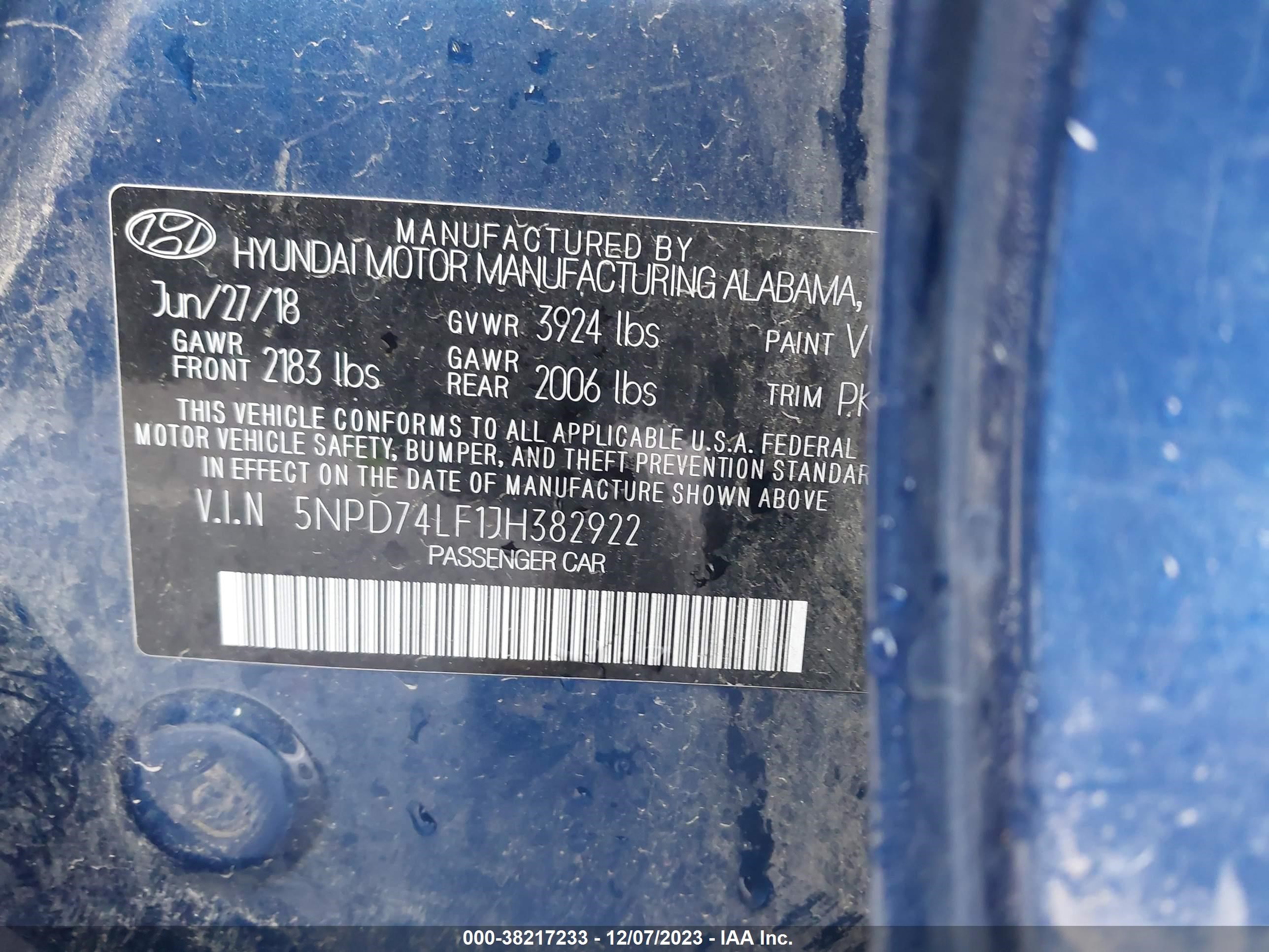 Photo 8 VIN: 5NPD74LF1JH382922 - HYUNDAI ELANTRA 